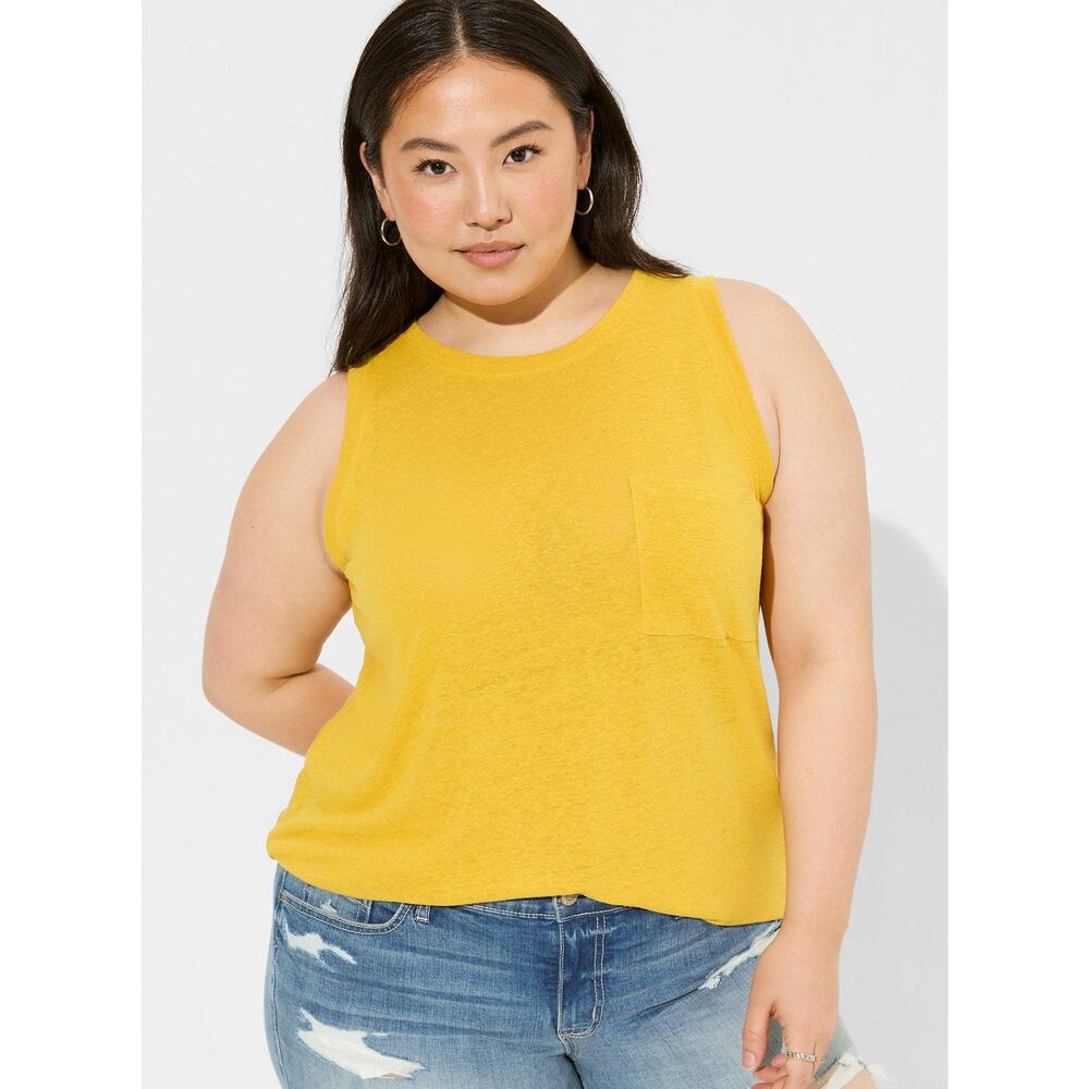 NWT Torrid Golden Rod Yellow Linen Blend Crew Neck Pocket Tank Top Women's 4 4X